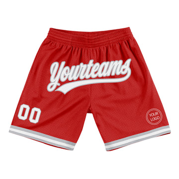 Custom Red White-Gray Authentic Throwback Basketball Shorts