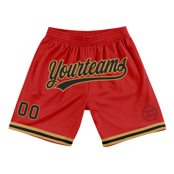 Custom Red Black-Old Gold Authentic Throwback Basketball Shorts