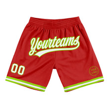 Laden Sie das Bild in den Galerie-Viewer, Custom Red White-Neon Green Authentic Throwback Basketball Shorts
