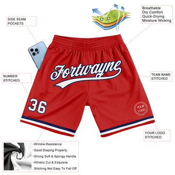 Custom Red White-Navy Authentic Throwback Basketball Shorts