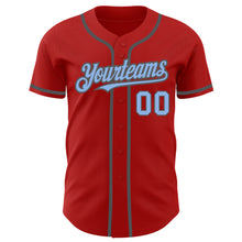 Load image into Gallery viewer, Custom Red Light Blue-Steel Gray Authentic Baseball Jersey
