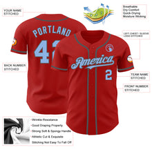 Load image into Gallery viewer, Custom Red Light Blue-Steel Gray Authentic Baseball Jersey
