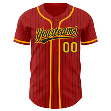 Load image into Gallery viewer, Custom Red Black Pinstripe Gold Authentic Baseball Jersey
