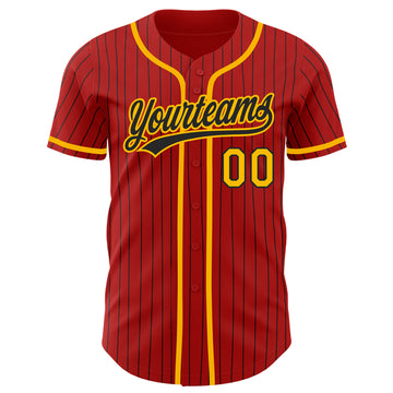 Custom Red Black Pinstripe Gold Authentic Baseball Jersey