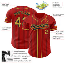 Load image into Gallery viewer, Custom Red Black Pinstripe Old Gold Authentic Baseball Jersey
