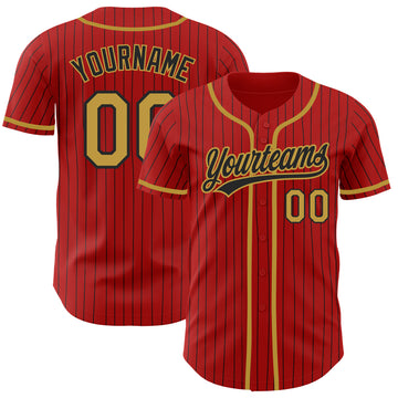 Custom Red Black Pinstripe Old Gold Authentic Baseball Jersey