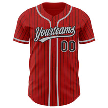 Load image into Gallery viewer, Custom Red Black Pinstripe Gray Authentic Baseball Jersey
