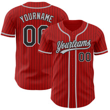Load image into Gallery viewer, Custom Red Black Pinstripe Gray Authentic Baseball Jersey
