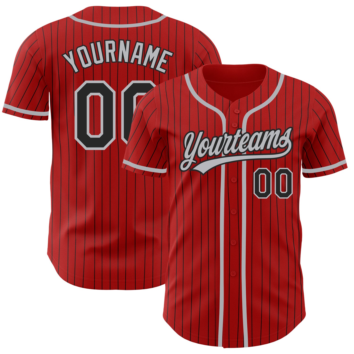 Cheap Custom Gray Black Pinstripe Red Authentic Baseball Jersey
