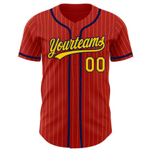 Load image into Gallery viewer, Custom Red Yellow Pinstripe Navy Authentic Baseball Jersey
