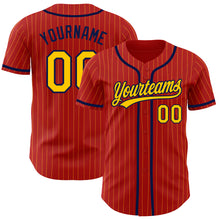 Laden Sie das Bild in den Galerie-Viewer, Custom Red Yellow Pinstripe Navy Authentic Baseball Jersey
