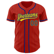 Load image into Gallery viewer, Custom Red Yellow Pinstripe Royal Authentic Baseball Jersey

