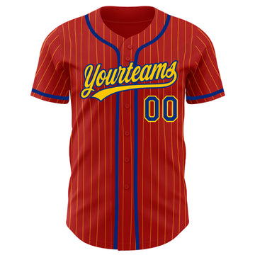 Custom Red Yellow Pinstripe Royal Authentic Baseball Jersey