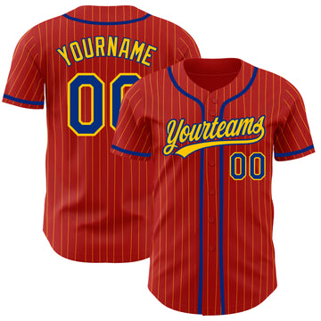 Custom Red Yellow Pinstripe Royal Authentic Baseball Jersey