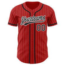 Laden Sie das Bild in den Galerie-Viewer, Custom Red White Pinstripe Black Authentic Baseball Jersey
