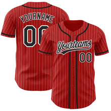 Load image into Gallery viewer, Custom Red White Pinstripe Black Authentic Baseball Jersey
