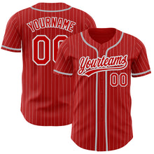 Load image into Gallery viewer, Custom Red White Pinstripe Gray Authentic Baseball Jersey
