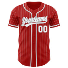Laden Sie das Bild in den Galerie-Viewer, Custom Red White Pinstripe Gray Authentic Baseball Jersey

