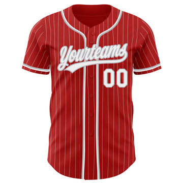 Custom Red White Pinstripe Gray Authentic Baseball Jersey
