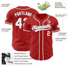 Load image into Gallery viewer, Custom Red White Pinstripe Gray Authentic Baseball Jersey
