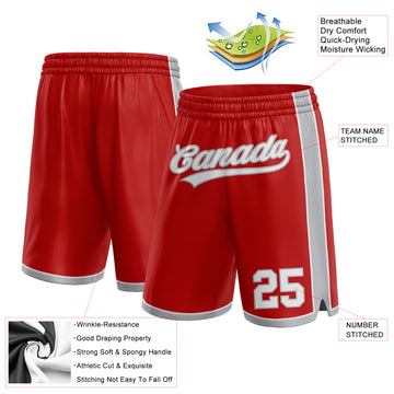 Custom Red White-Gray Authentic Basketball Shorts