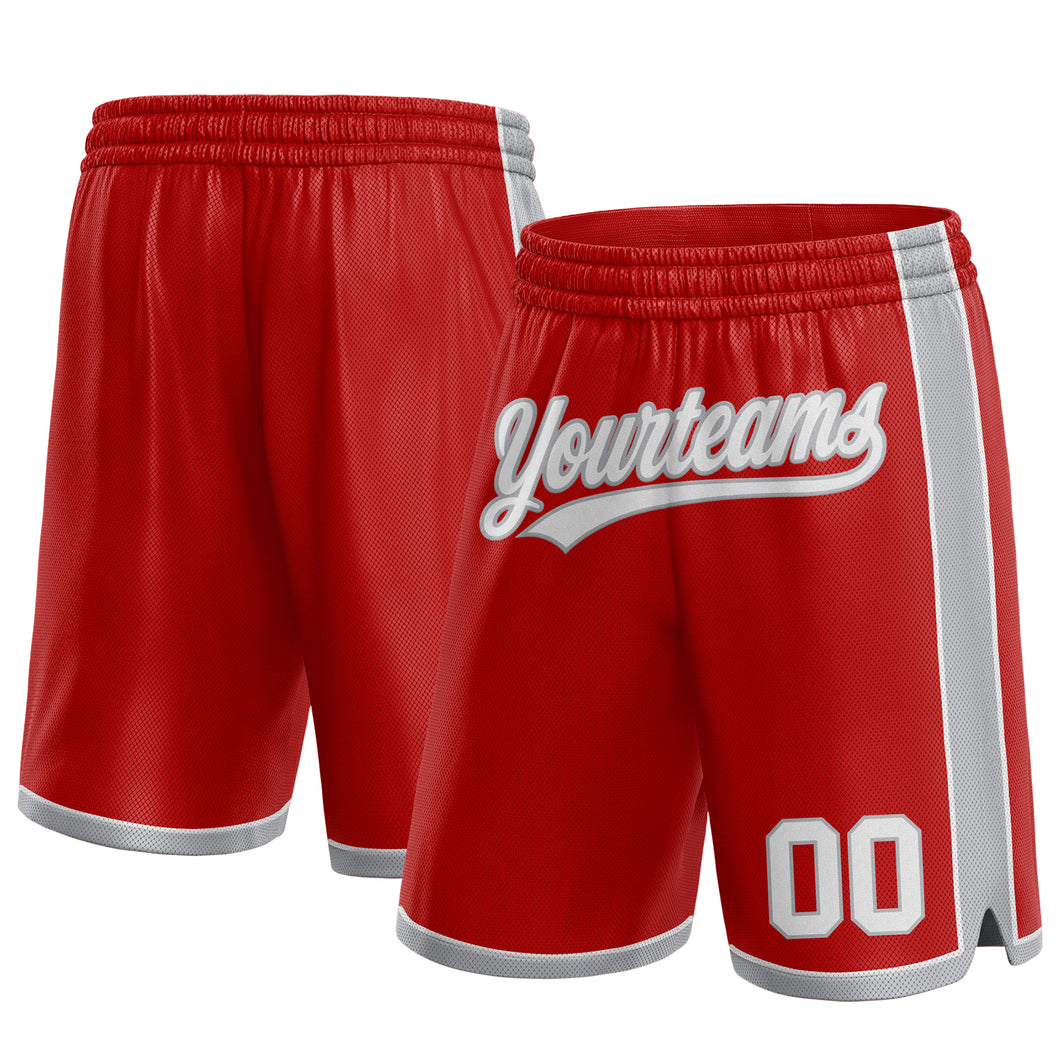 Custom Red White-Gray Authentic Basketball Shorts