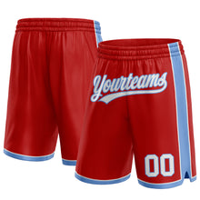 Laden Sie das Bild in den Galerie-Viewer, Custom Red White-Light Blue Authentic Basketball Shorts
