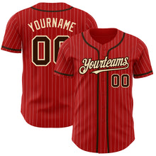 Load image into Gallery viewer, Custom Red White Pinstripe Brown-City Cream Authentic Baseball Jersey

