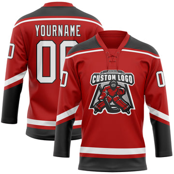 Custom Red White-Black Hockey Lace Neck Jersey