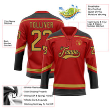 Laden Sie das Bild in den Galerie-Viewer, Custom Red Old Gold-Black Hockey Lace Neck Jersey
