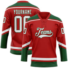 Charger l&#39;image dans la galerie, Custom Red White-Green Hockey Lace Neck Jersey
