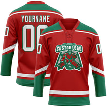 Charger l&#39;image dans la galerie, Custom Red White-Kelly Green Hockey Lace Neck Jersey
