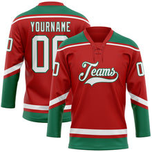 Charger l&#39;image dans la galerie, Custom Red White-Kelly Green Hockey Lace Neck Jersey
