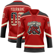 Charger l&#39;image dans la galerie, Custom Red Vintage USA Flag Black-Cream Hockey Lace Neck Jersey
