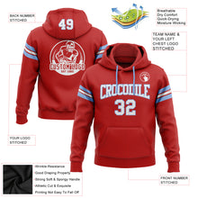 Load image into Gallery viewer, Custom Stitched Red White-Light Blue Football Pullover Sweatshirt Hoodie
