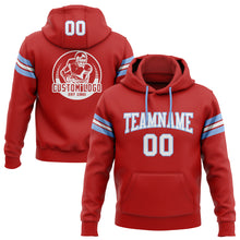 Load image into Gallery viewer, Custom Stitched Red White-Light Blue Football Pullover Sweatshirt Hoodie
