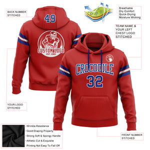 Custom Stitched Red Royal-White Football Pullover Sweatshirt Hoodie