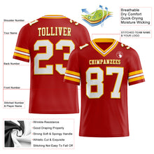 Load image into Gallery viewer, Custom Red White-Gold Mesh Authentic Football Jersey
