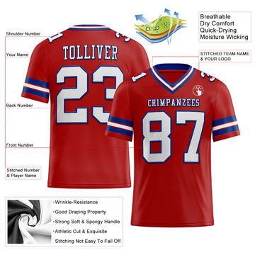 Custom Red White-Royal Mesh Authentic Football Jersey