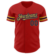 Load image into Gallery viewer, Custom Red Navy-Old Gold Authentic Baseball Jersey
