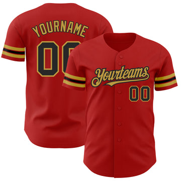 Custom Red Black-Old Gold Authentic Baseball Jersey