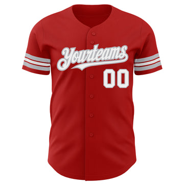 Custom Red White-Gray Authentic Baseball Jersey