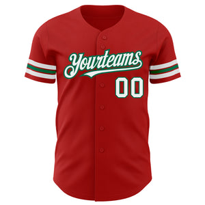 Custom Red White-Kelly Green Authentic Baseball Jersey