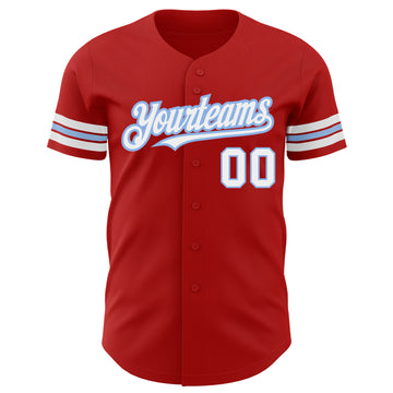 Custom Red White-Light Blue Authentic Baseball Jersey