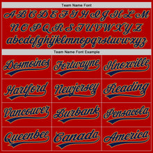 Load image into Gallery viewer, Custom Red Navy-Old Gold Authentic Throwback Baseball Jersey
