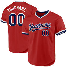 Load image into Gallery viewer, Custom Red Navy-White Authentic Throwback Baseball Jersey
