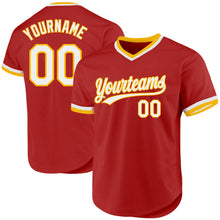 Load image into Gallery viewer, Custom Red White-Gold Authentic Throwback Baseball Jersey
