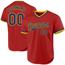 Laden Sie das Bild in den Galerie-Viewer, Custom Red Royal-Gold Authentic Throwback Baseball Jersey
