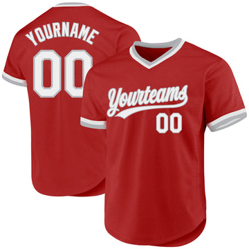 Custom Red White-Gray Authentic Throwback Baseball Jersey