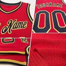 Load image into Gallery viewer, Custom Red Navy-Gold Authentic Throwback Basketball Jersey
